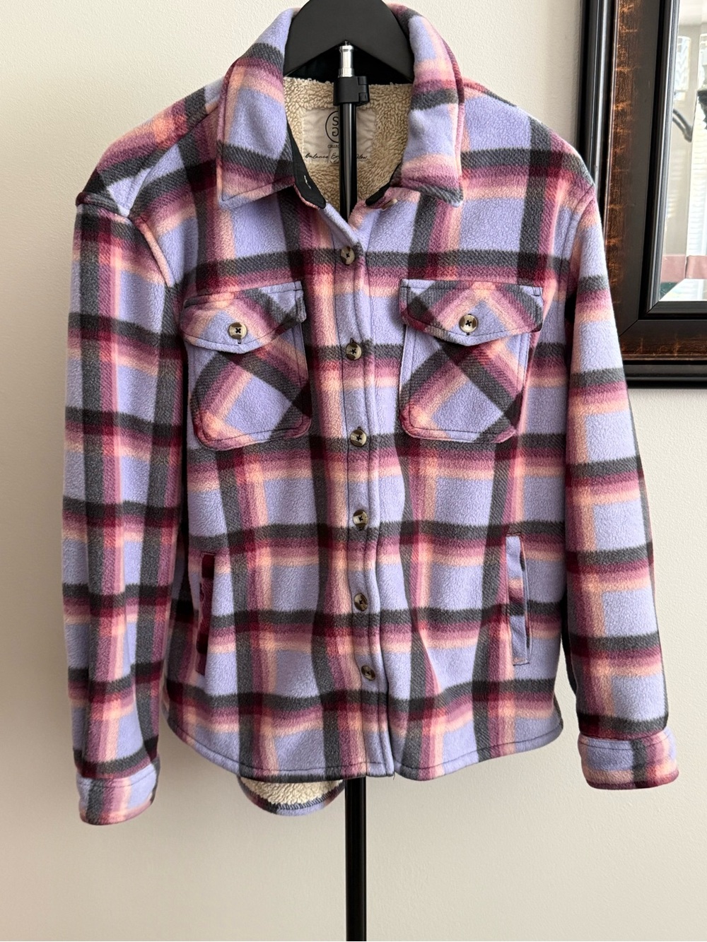 Sage Plaid Teddy Jacket in Lavender and Pink